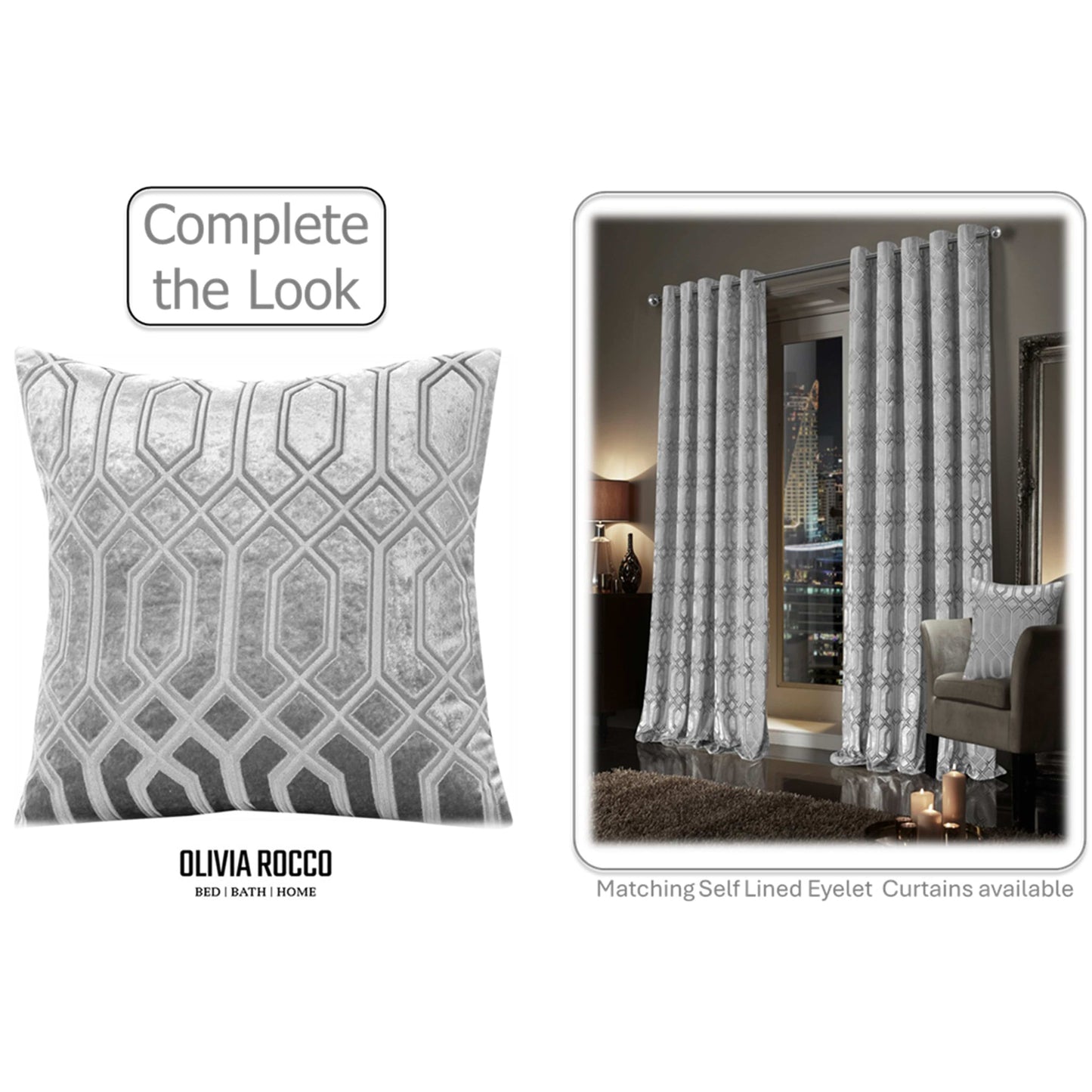 Luxe Geo Velvet Cushion Covers 2 Pack Grey Geometric Decorative Cushions for Sofa Bed & Living Room by OLIVIA ROCCO - White Bear Furnishings