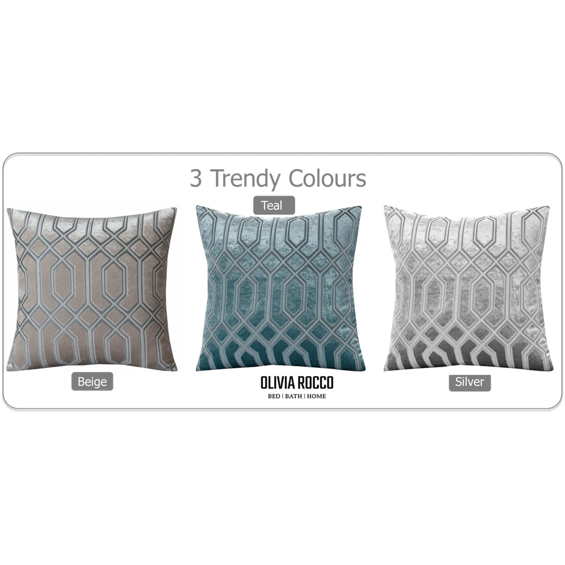 Luxe Geo Velvet Cushion Covers 2 Pack Grey Geometric Decorative Cushions for Sofa Bed & Living Room by OLIVIA ROCCO - White Bear Furnishings