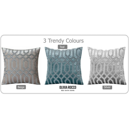 Luxe Geo Velvet Cushion Covers 2 Pack Teal Geometric Decorative Cushions for Sofa Bed & Living Room by OLIVIA ROCCO - White Bear Furnishings