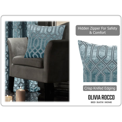 Luxe Geo Velvet Cushion Covers 2 Pack Teal Geometric Decorative Cushions for Sofa Bed & Living Room by OLIVIA ROCCO - White Bear Furnishings