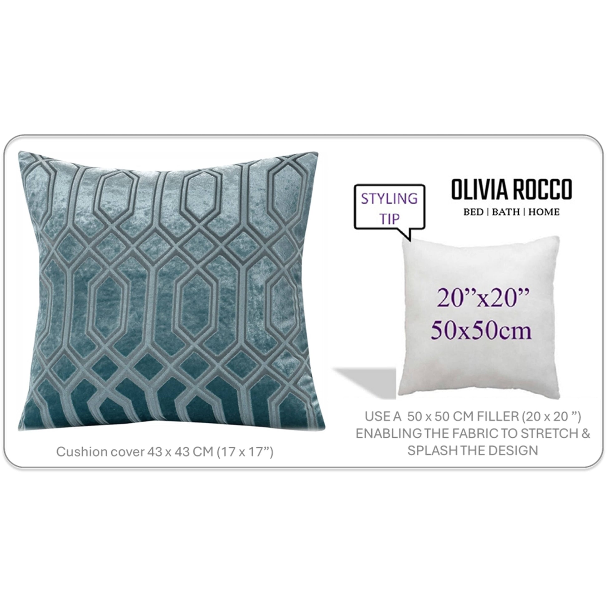 Luxe Geo Velvet Cushion Covers 2 Pack Teal Geometric Decorative Cushions for Sofa Bed & Living Room by OLIVIA ROCCO - White Bear Furnishings