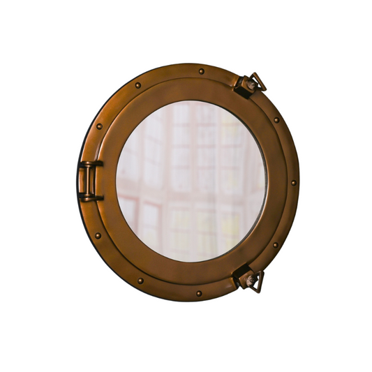 Medium Handcrafted Antiqued Brass Style Port Hole Mirror - FM64