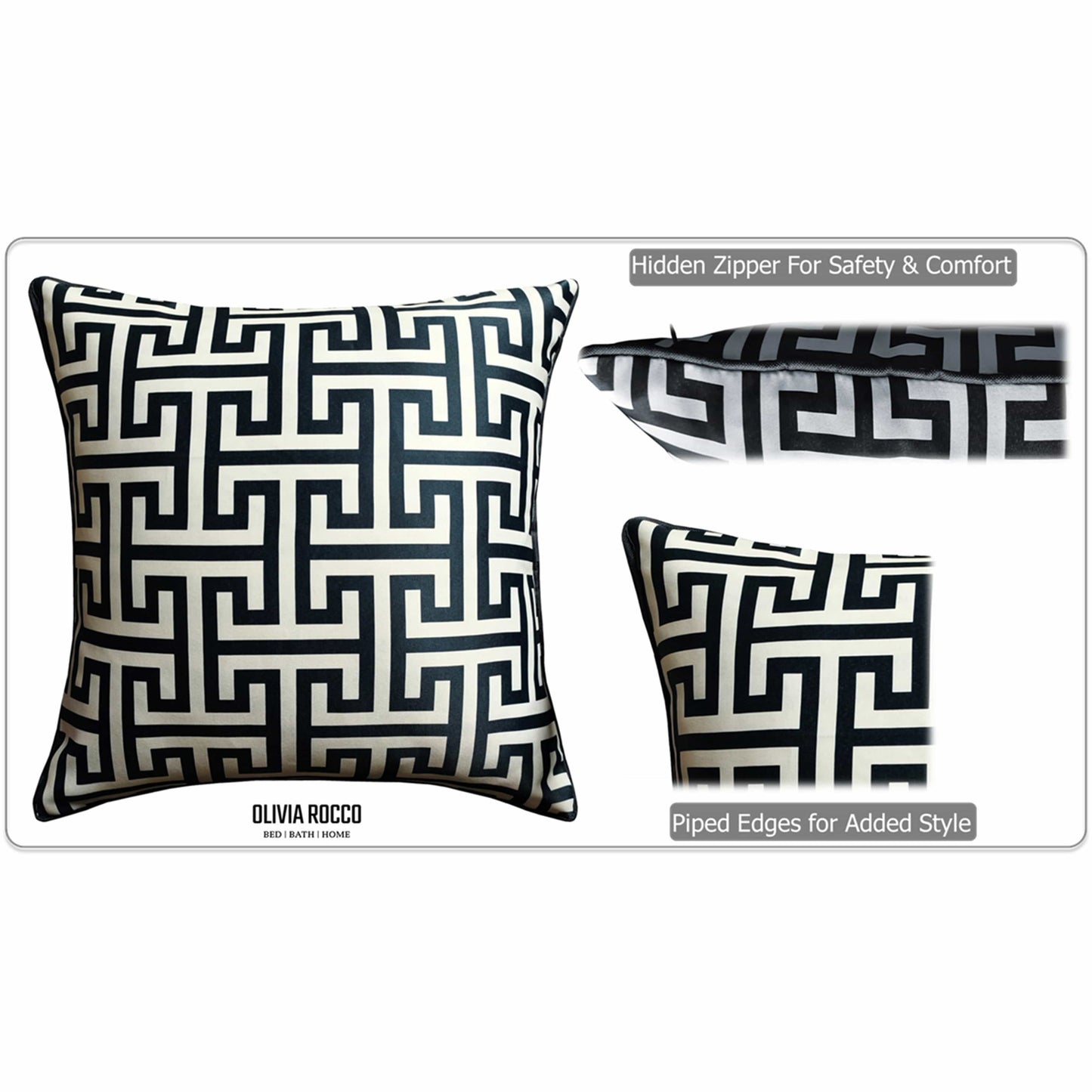 Milano Black 2 Pack Scatter Cushion Covers Soft Touch Decorative Throw Pillows with Hidden Zipper for Sofa or Bed by OLIVIA ROCCO - White Bear Furnishings