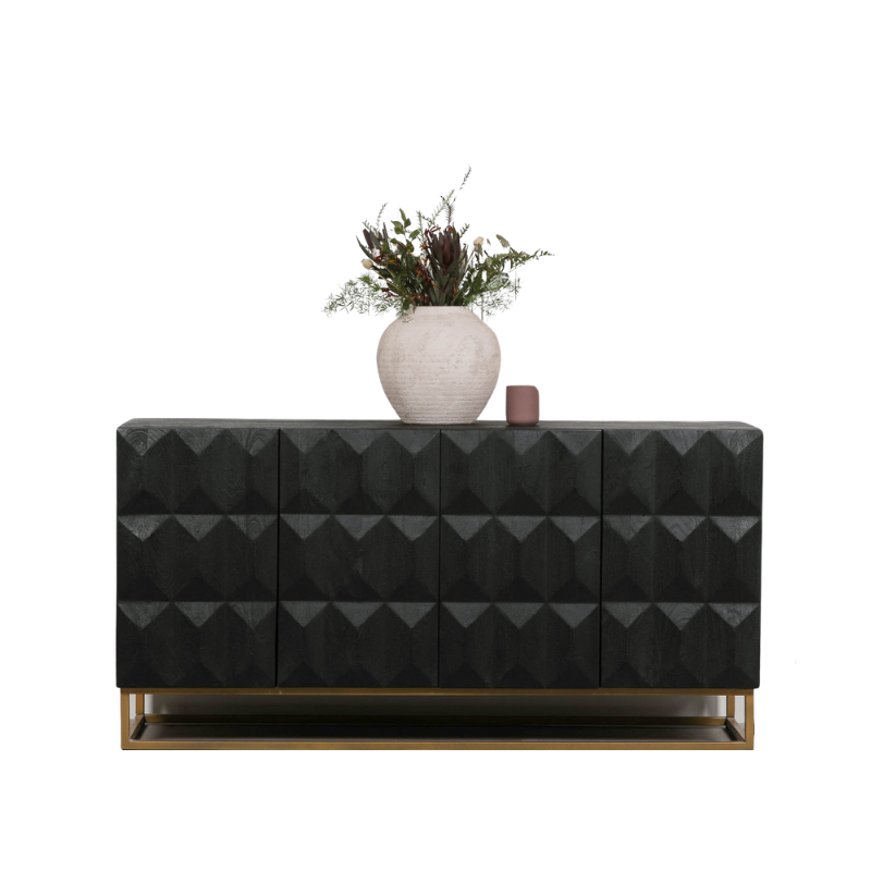 Maison Reproductions Black Wooden Diamond Pattern Sideboard - KFA807