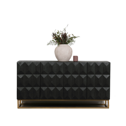 Maison Reproductions Black Wooden Diamond Pattern Sideboard - KFA807