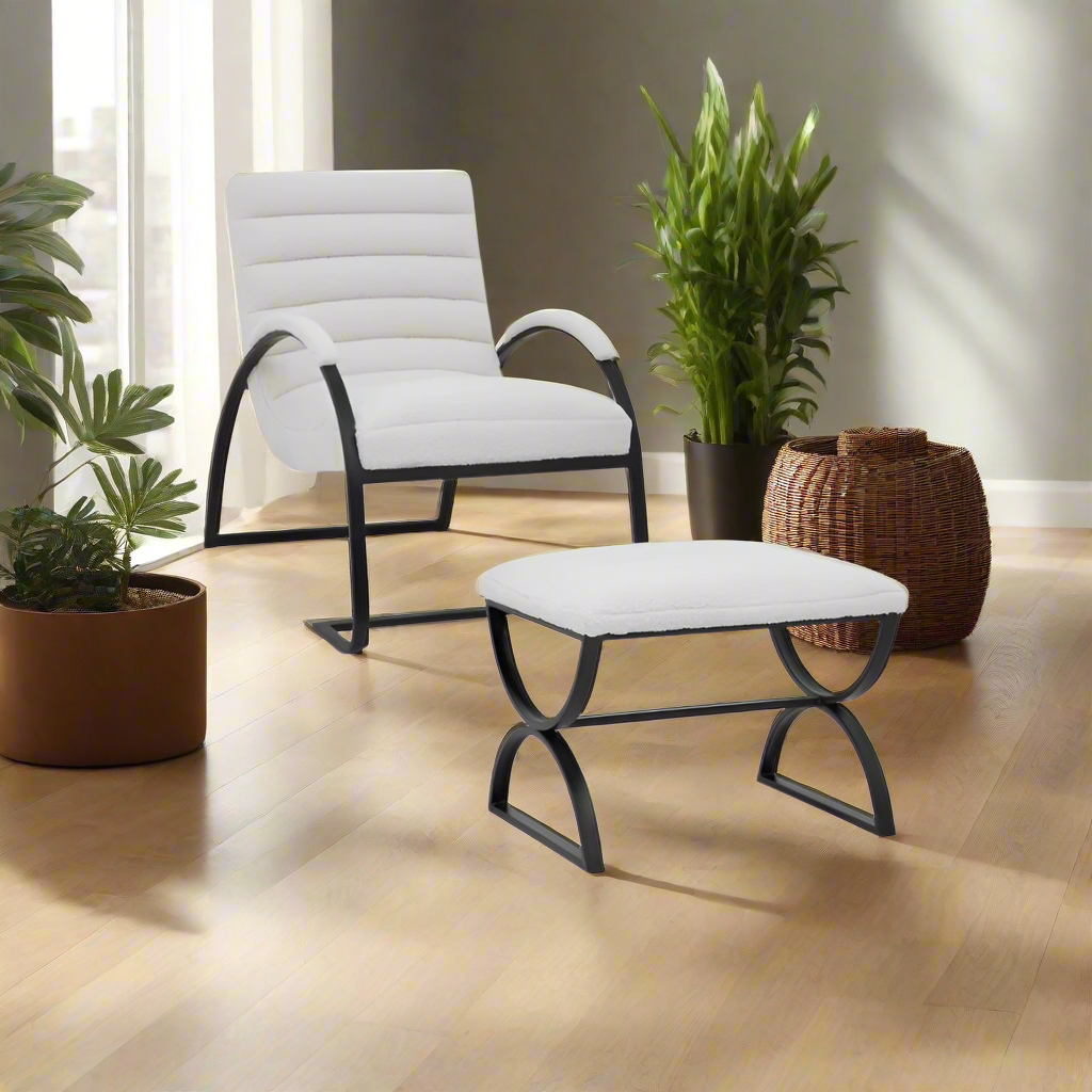 Ergonomic Bouclé Ribbed Ark Armchair - 23084