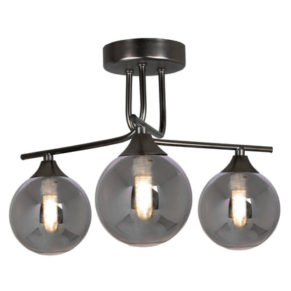 Carney Gun Metal Smoked 3 Light Semi Flush Ceiling Light