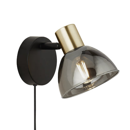 Elisa Plug In Smoked Glass Wall Light
