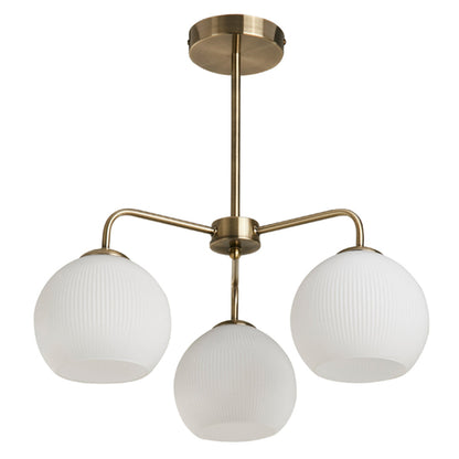 Hamblin 3 Light Antique Brass and Opal Glass Semi-Flush Ceiling Light
