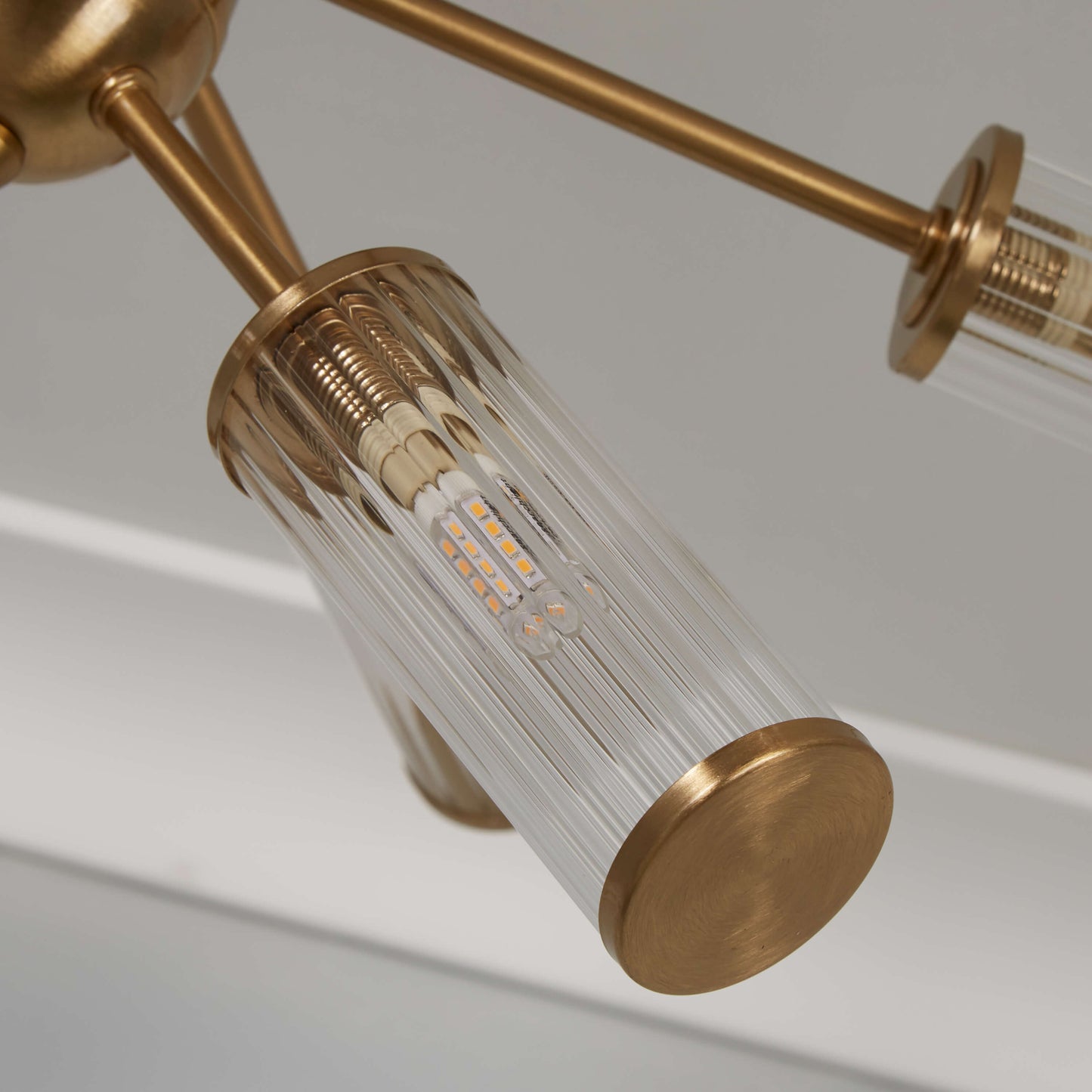 Enid Ribbed Glass & Brushed Gold Semi-Flush Ceiling Light