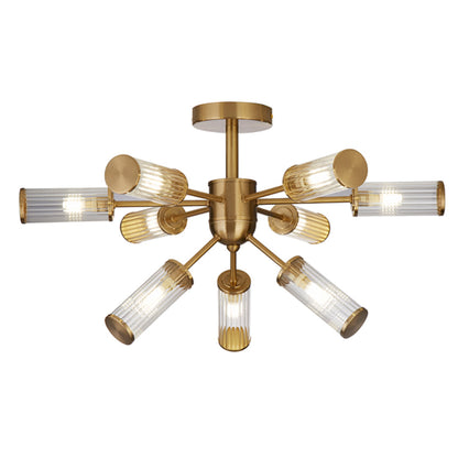 Enid Ribbed Glass & Brushed Gold Semi-Flush Ceiling Light