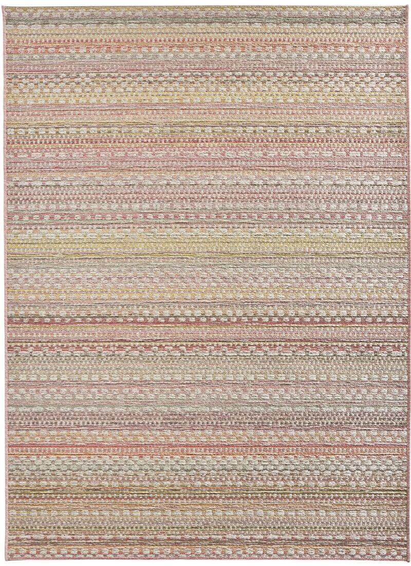 Multicolored striped rug with a woven pattern