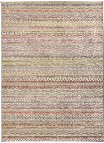 Multicolored striped rug with a woven pattern