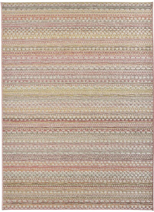 Multicolored striped rug with a woven pattern