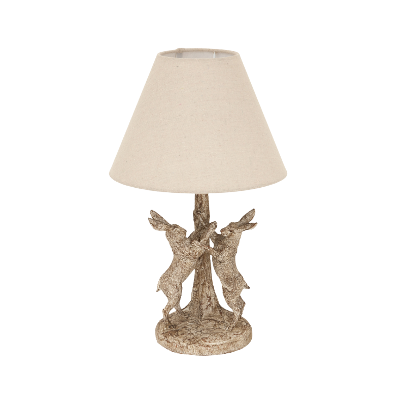 Handcrafted Stonewashed Marching Hares Lamp With Linen Shade - 24005