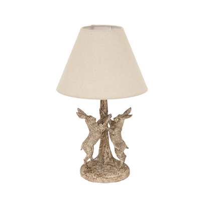 Handcrafted Stonewashed Marching Hares Lamp With Linen Shade - 24005