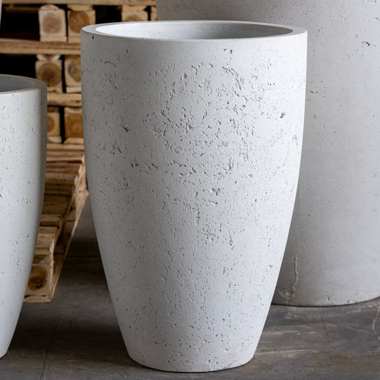 Vessara | White Mist – 55cm Extra Large Tall Concrete Planter – 32L Vase-Style Plant Pot
