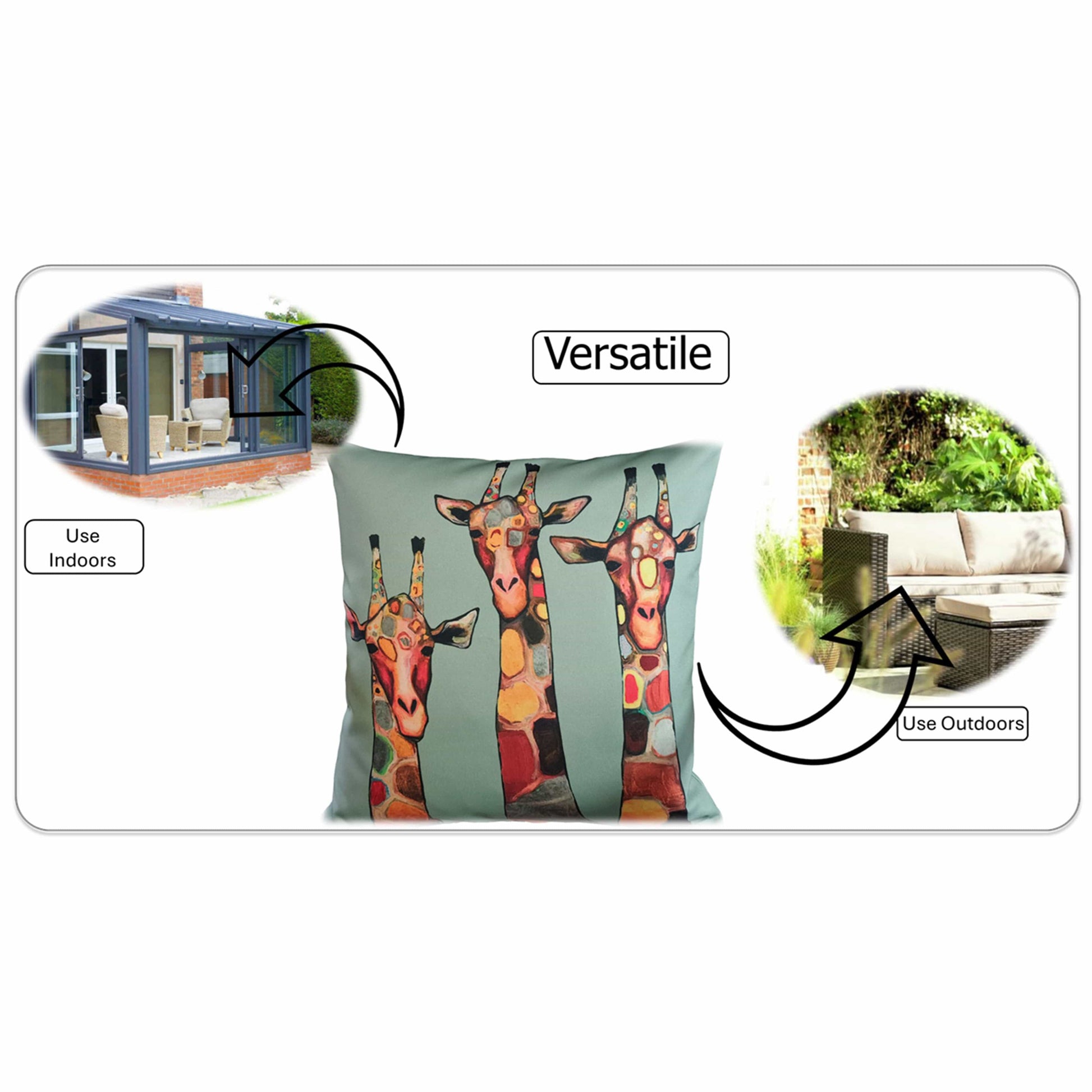 Waterproof Breathable Giraffe Hollowfibre Filled Cushions 43x43cm for Outdoor Garden Bench Sofa or Indoor Use by OLIVIA ROCCO - White Bear Furnishings