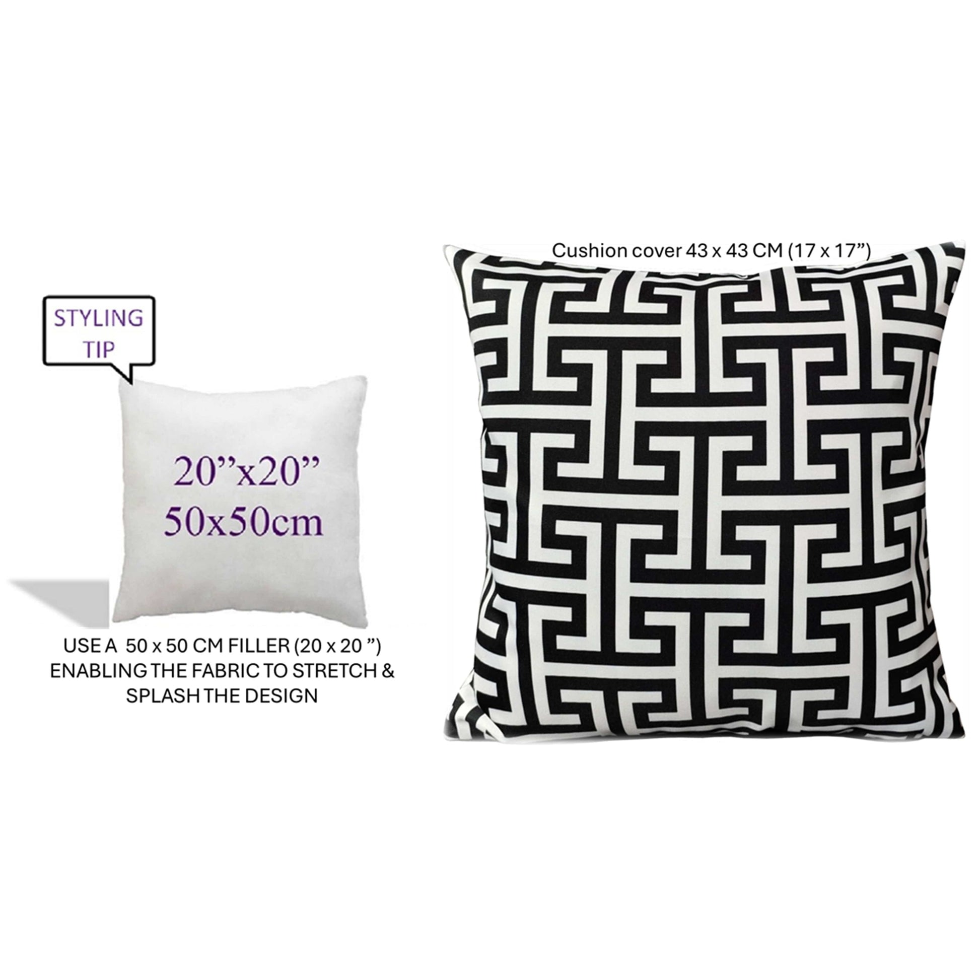 Waterproof Breathable Milano Black Hollowfibre Filled Cushions 43x43cm for Outdoor Garden Bench Sofa or Indoor Use by OLIVIA ROCCO - White Bear Furnishings