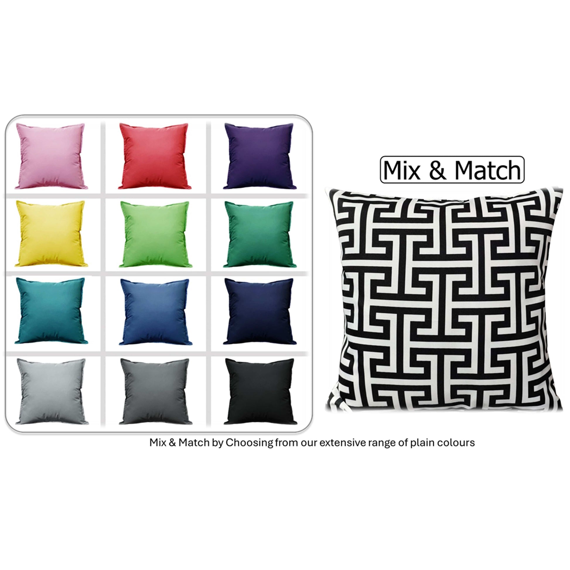Waterproof Breathable Milano Black Hollowfibre Filled Cushions 43x43cm for Outdoor Garden Bench Sofa or Indoor Use by OLIVIA ROCCO - White Bear Furnishings