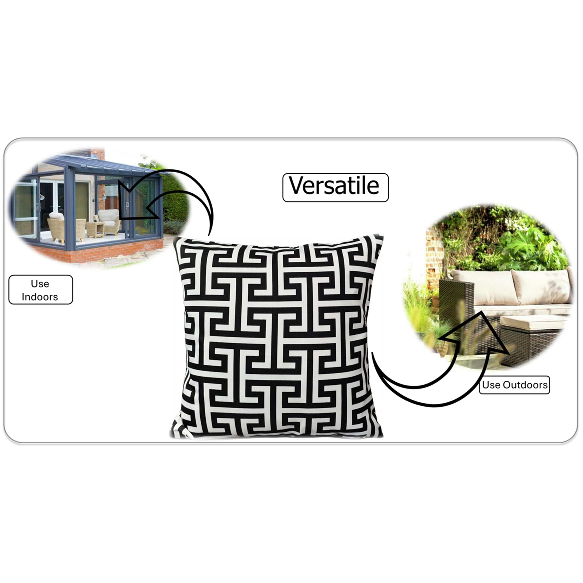 Waterproof Breathable Milano Black Hollowfibre Filled Cushions 43x43cm for Outdoor Garden Bench Sofa or Indoor Use by OLIVIA ROCCO - White Bear Furnishings