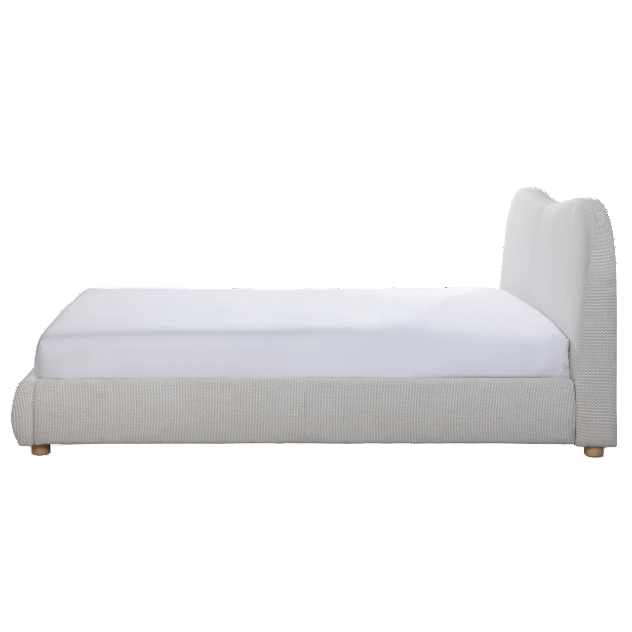 White bed with a light gray frame on a white background